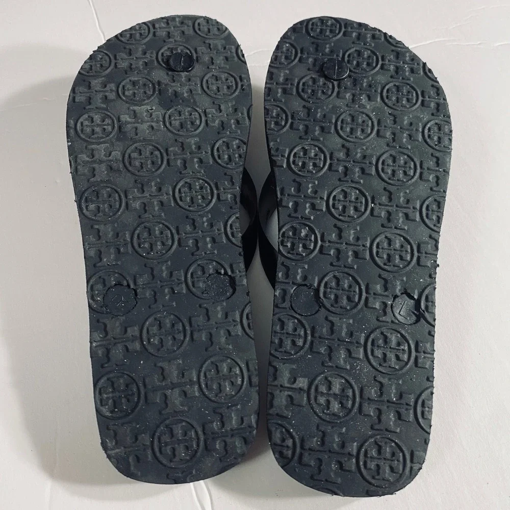Tory Burch TB Logo Thong Flip Flop wSandals Lattice Black White Size Small (5/6)